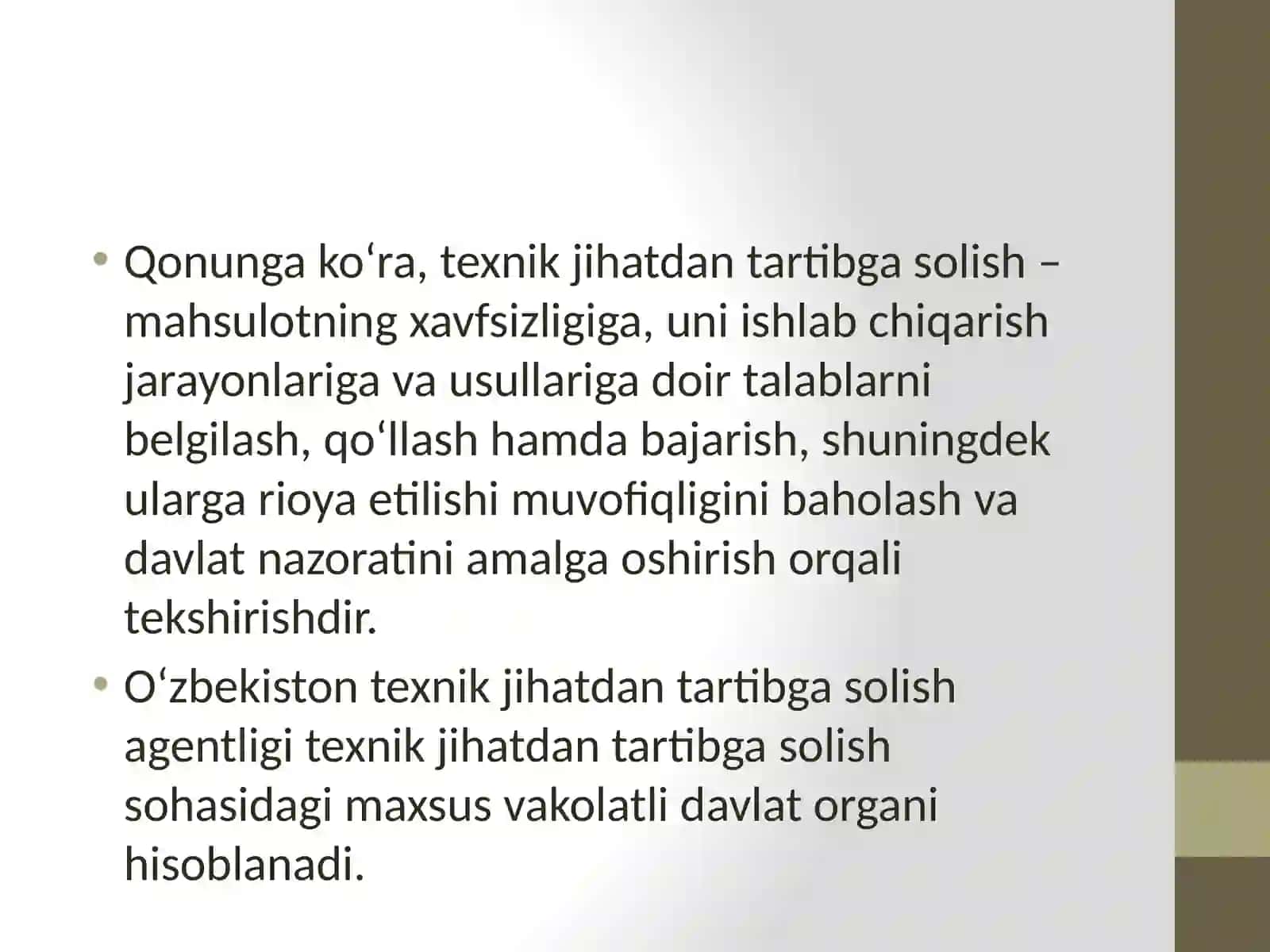 O’zbekiston Respublikasining“Tehnik jihatdan tartibga solish to’g’risida”gi qonuni 4