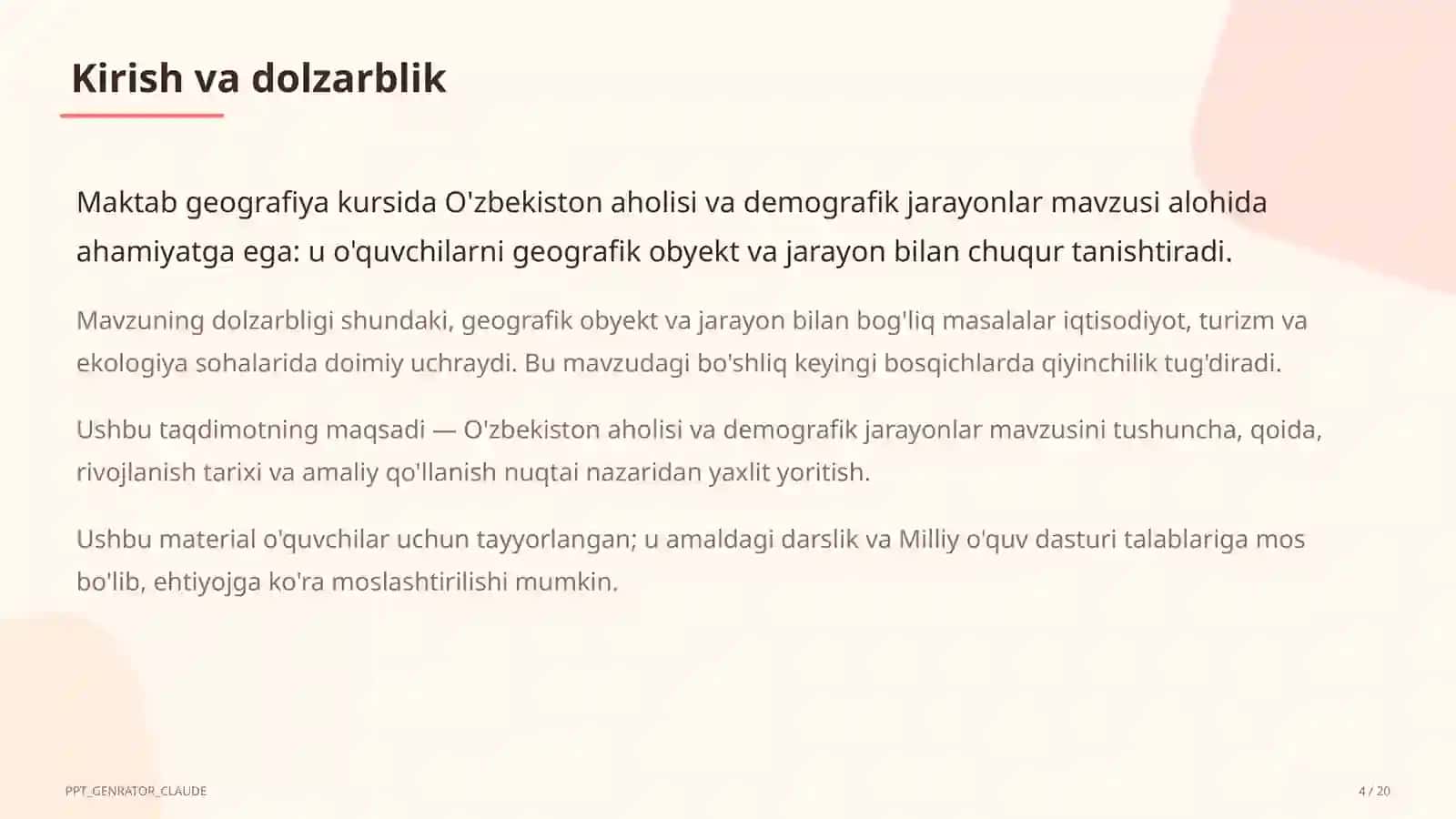 O'zbekiston aholisi va demografik jarayonlar (9-sinf) 4