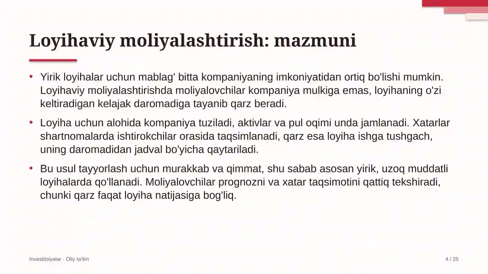 Elektr montaj ishlarida loyihaviy moliyalashtirish 4
