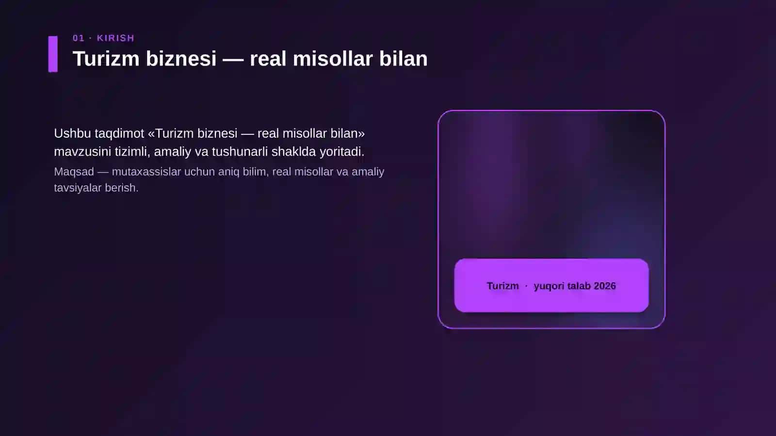 Turizm biznesi — real misollar bilan 4