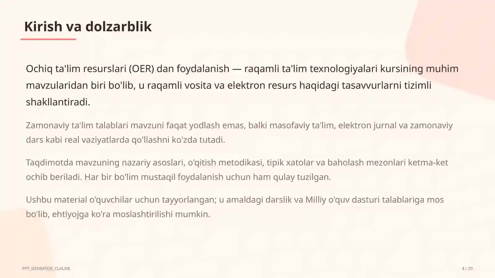 Ochiq ta'lim resurslari (OER) dan foydalanish 4