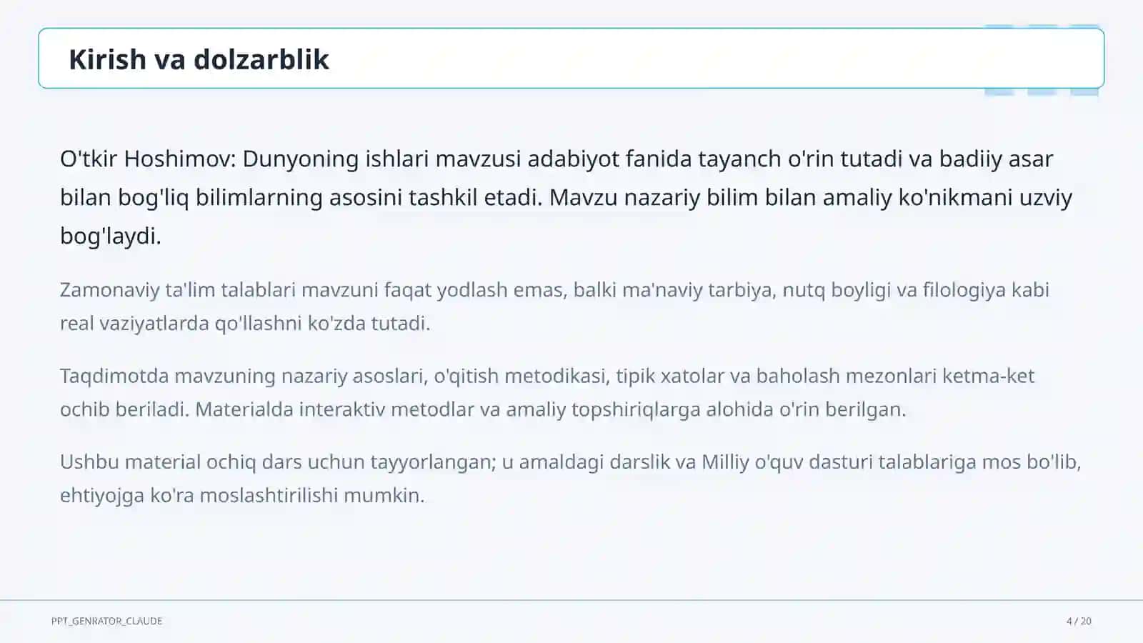 O'tkir Hoshimov: Dunyoning ishlari (7-sinf) 4
