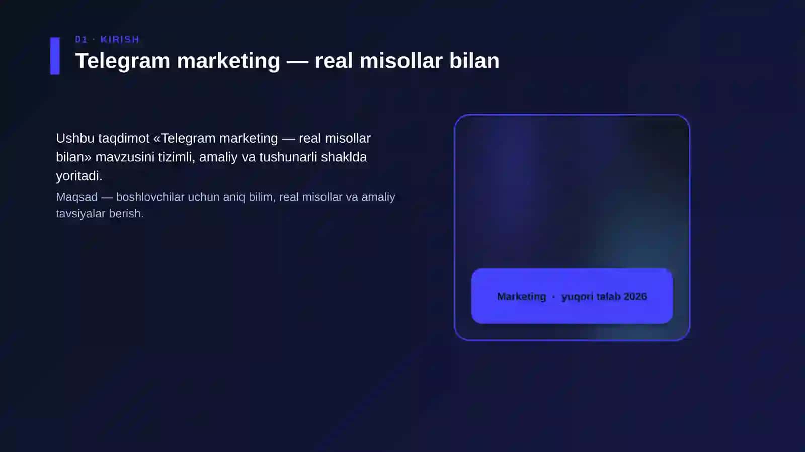 Telegram marketing — real misollar bilan 4