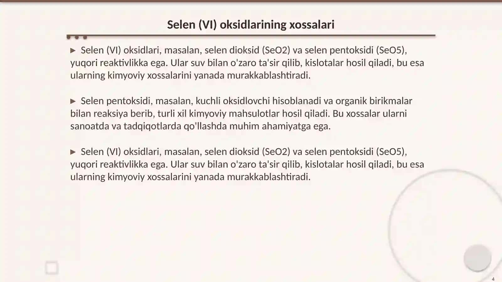 Selen (VI) birikmalari va ularning xossalari 4