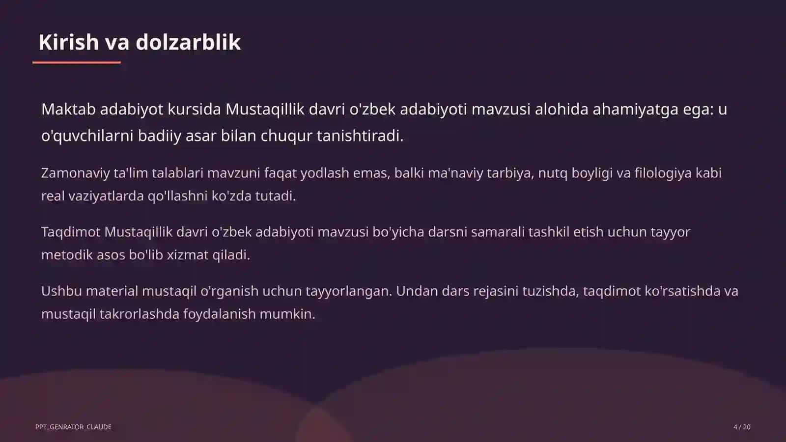 Mustaqillik davri o'zbek adabiyoti (11-sinf) 4