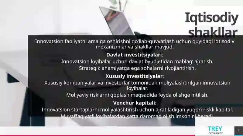 Innovatsion faoliyatning tashkiliy va iqtisodiy shakllari 4
