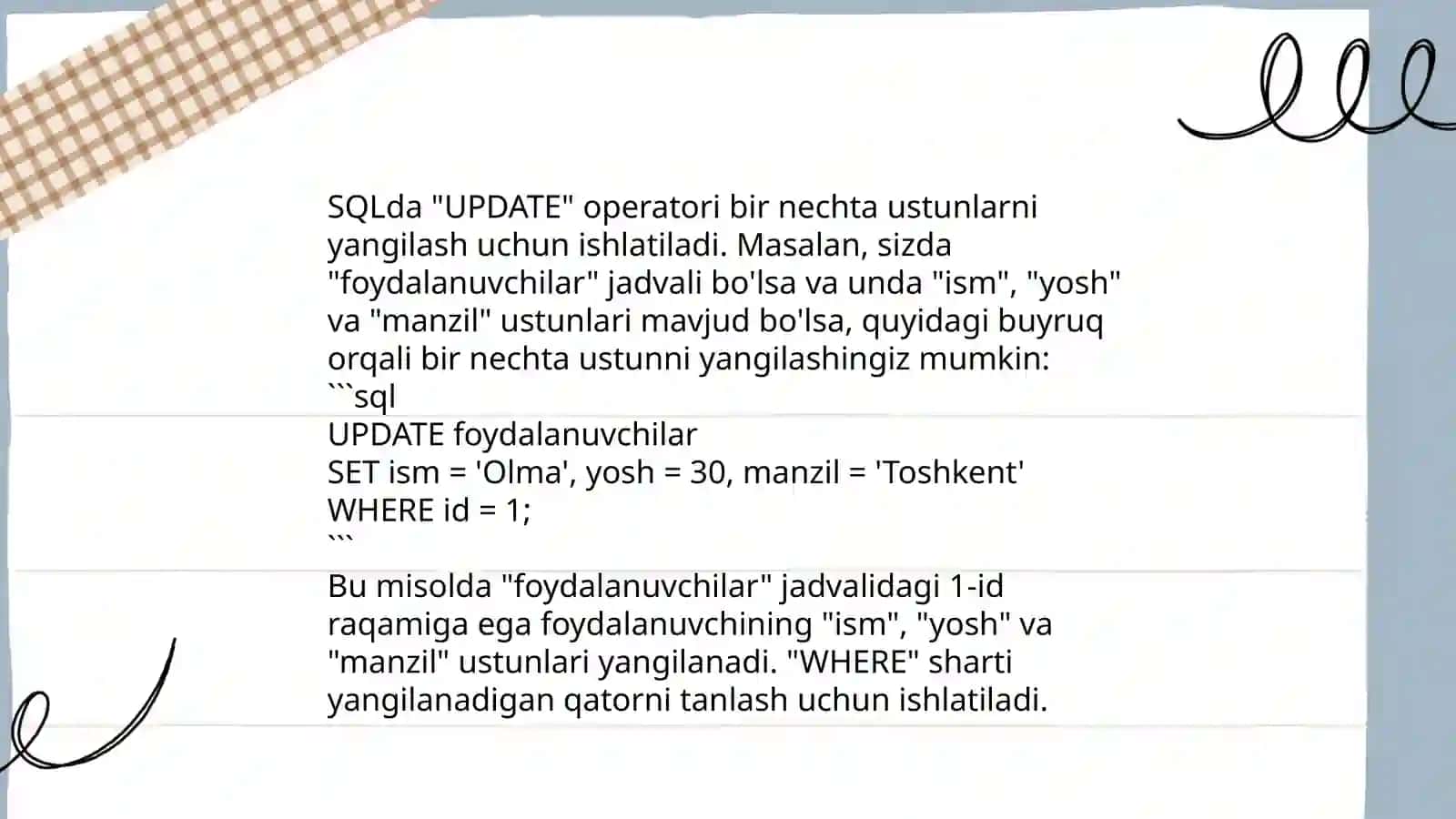 UPDATE komandasining asosiy sintaksisi 4