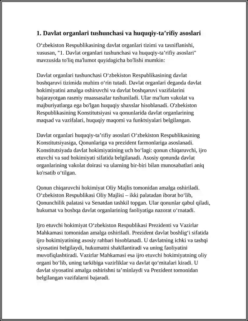 OʻZBEKISTON RESPUBLIKASI DAVLAT ORGINLARI TIZIMI VA TASNIFLANISHI 4