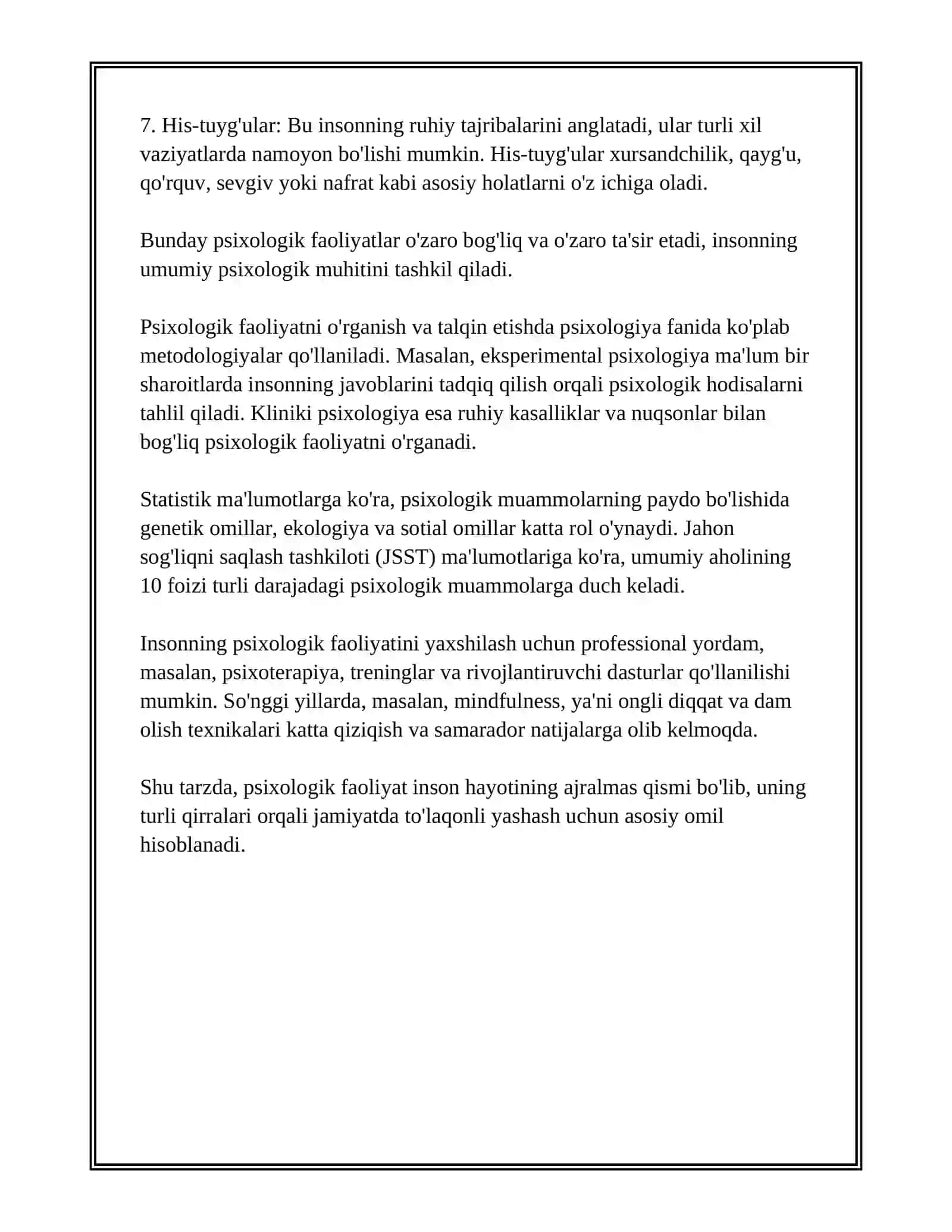 PSIXOLOG FAOLIYATINI KORINISHI VA SOHALARI, MUHIM SIFATLARI 4