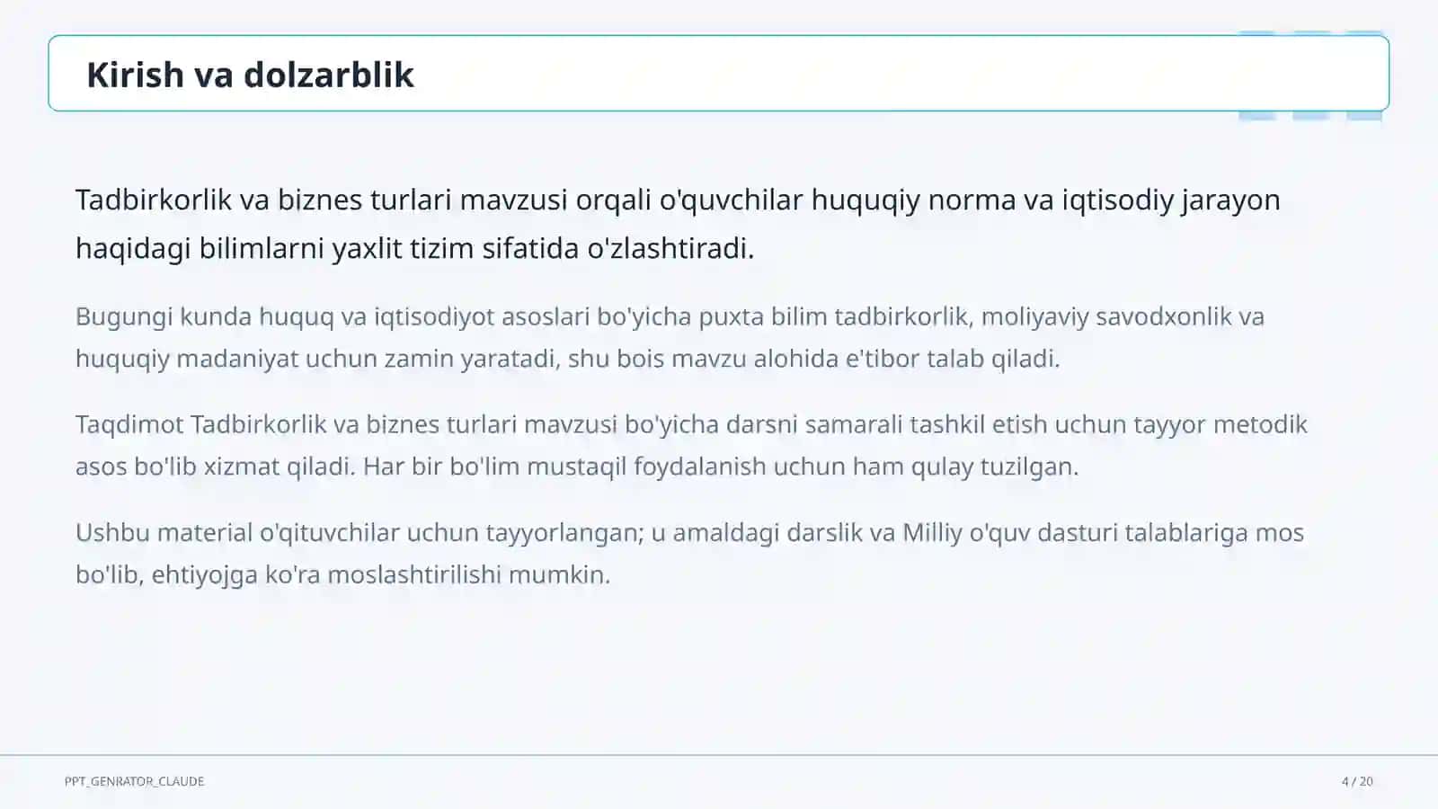 Tadbirkorlik va biznes turlari (10-sinf) 4