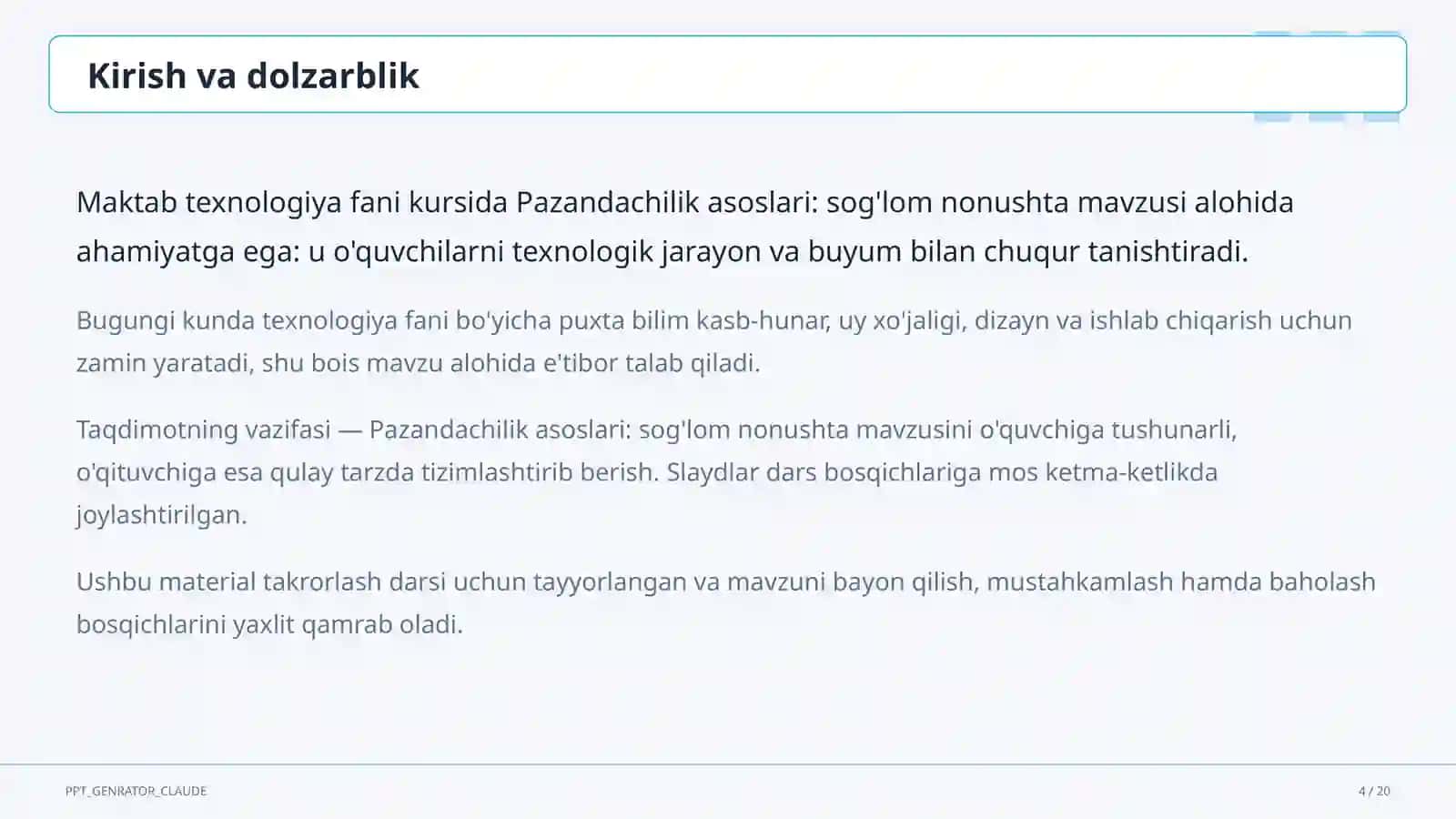 Pazandachilik asoslari: sog'lom nonushta (5-sinf) 4