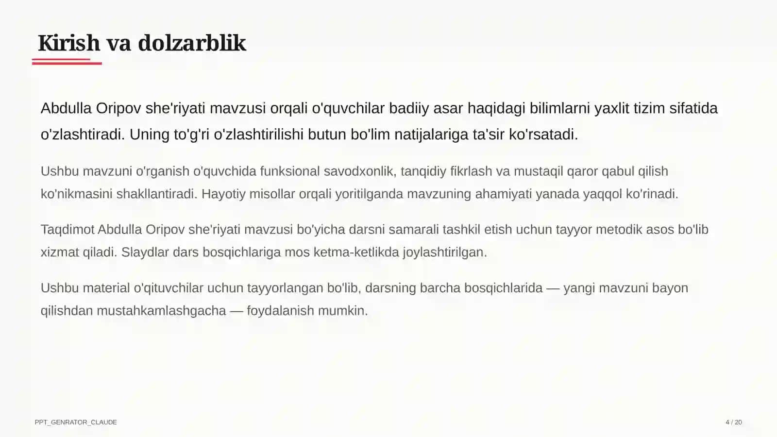 Abdulla Oripov she'riyati (9-sinf) 4