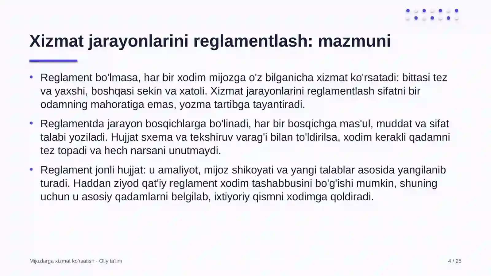 olimpiya zaxiralari kollejlarida xizmat ko'rsatish jarayonlarini reglamentlash 1596 4