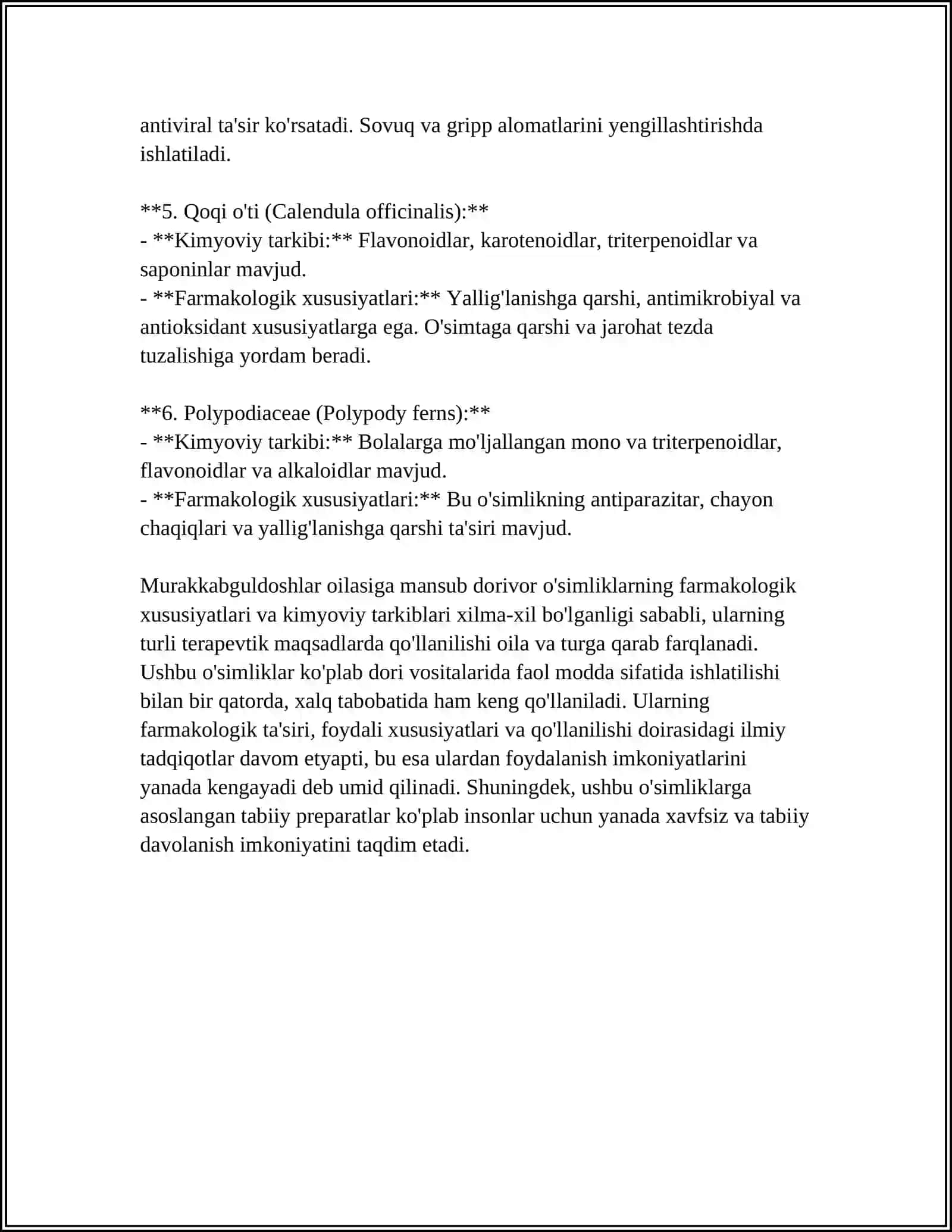 MURAKKABGULDOSHLAR VA ZIRADOSHLAR OILALARIGA MANSUB DORIVOR OʻSIMLIKLAR 4
