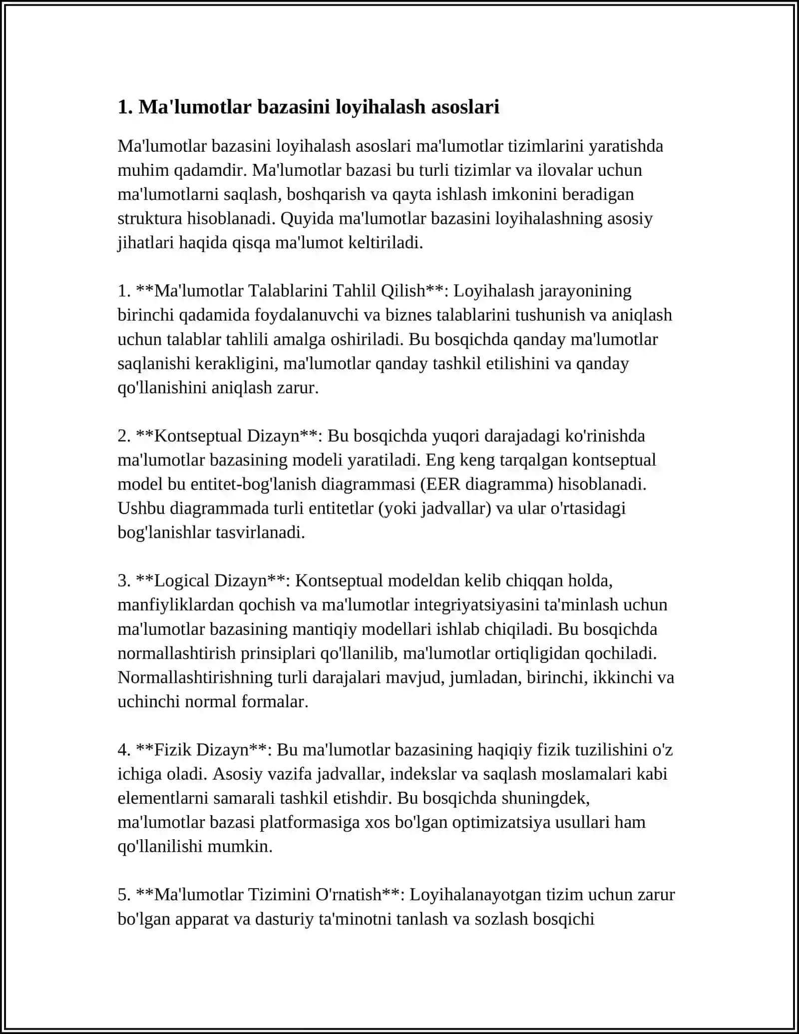 INTERNET TARMOGʻIDAGI MAʼLUMOTLAR BAZASINI DASTURIY TIZIM VOSITALARI YORDAMIDA YARATISH 4
