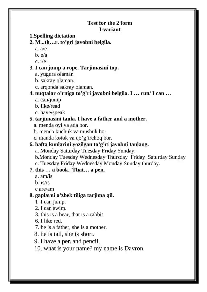 Test for the 8th form 4