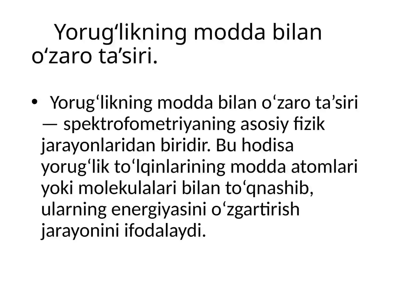 Spektrofometriya asoslari va undan tibbiy-biologik tahlillarda foydalanish 4
