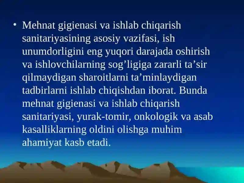 Mehnat gigienasi va ishlab chiqarish sanitariyasi 4