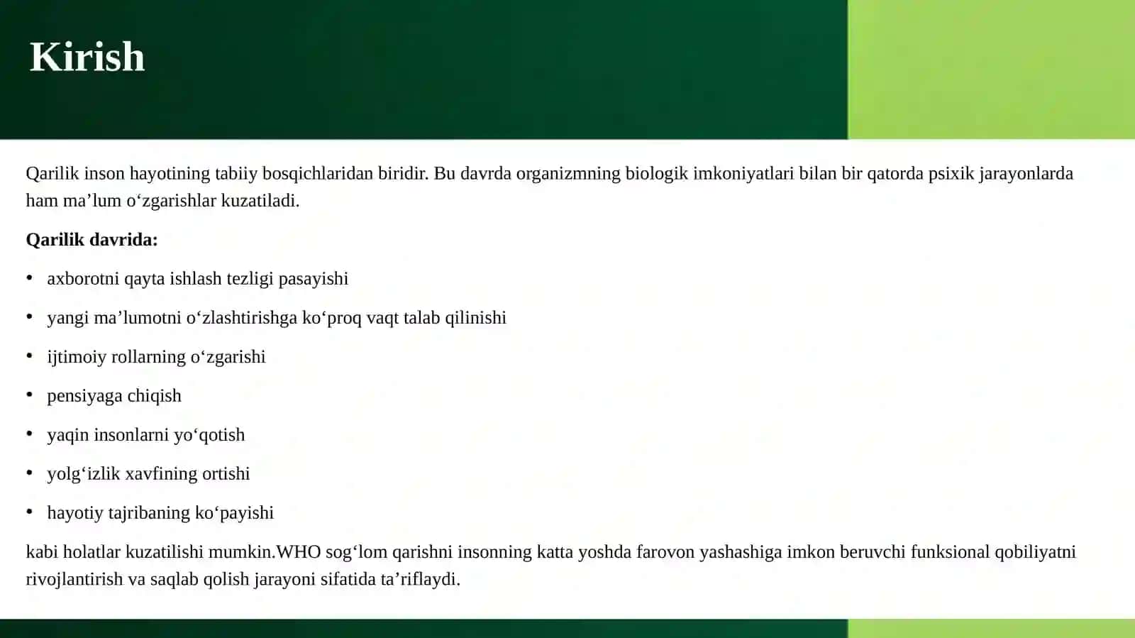 PSIXOLOGIK SALOMATLIK. PSIXIK QARISH BELGILARI.QARISH PROFILAKTIKASI 4