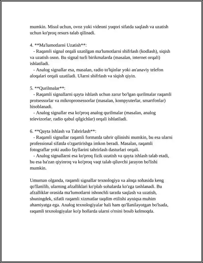 RAQAMLI QURILMALARDA QO‘LLANILADIGAN SIGNALLARNING ASOSIY KO‘RINISHLARI, PARAMETRLARI VA SHAKLLARI 4