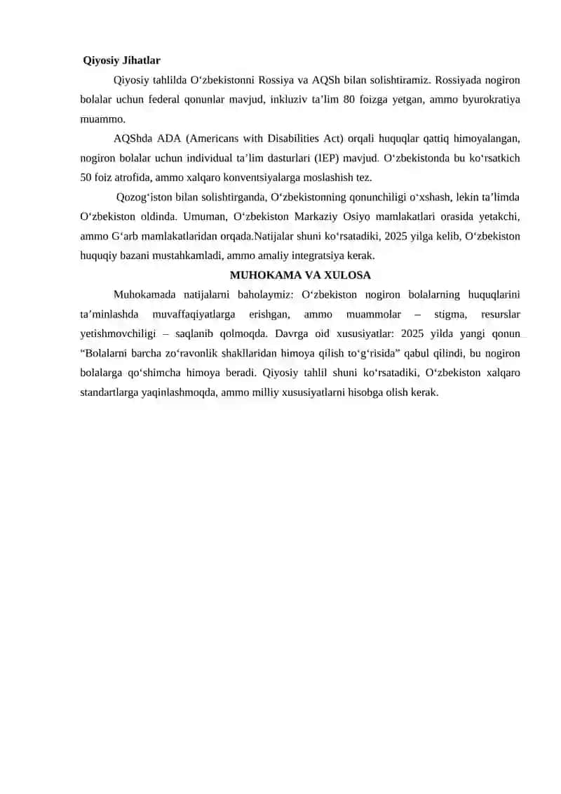 O‘zbekistonda Nogiron Bolalarning Huquq va Erkinliklari 4