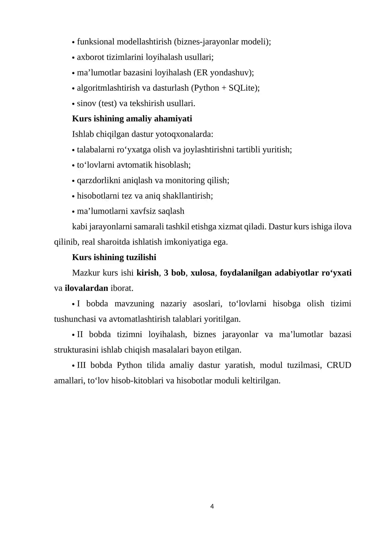 Yotoqxonada Joylashtirish Uchun To'lovlarni Hisobga Olishni Avtomatlashtirish Tizimini Ishlab Chiqish 4