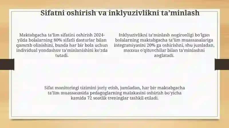 Maktabgacha ta’lim tizimini rivojlantirishning ustuvor yo‘nalishlari 4