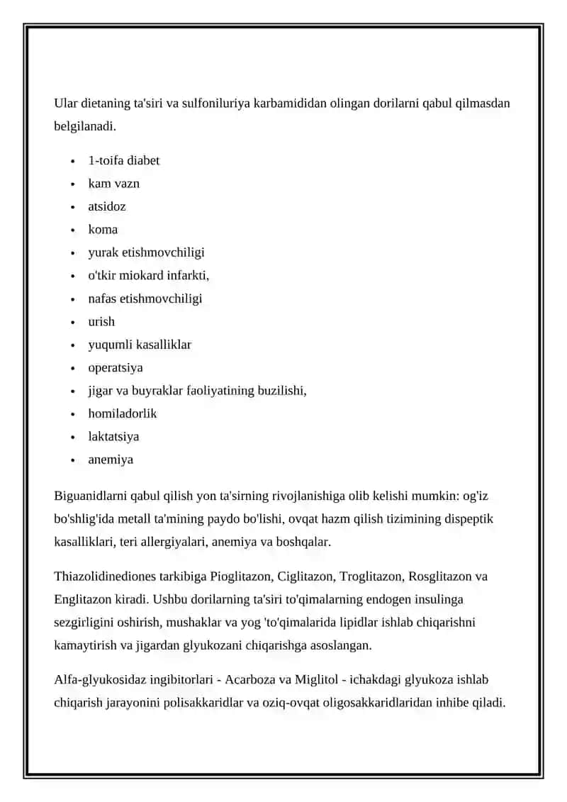 GIPOGLIKEMIK DORILAR: GIPOGLIKEMIK VOSITALARNI KO'RIB CHIQISH VA KLINIK FARMAKOLOGIYASI 4