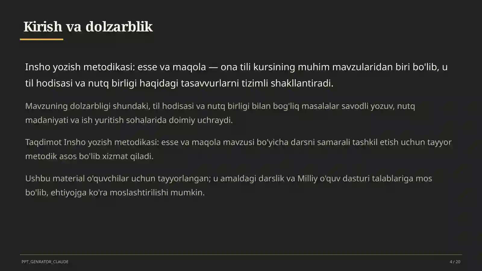 Insho yozish metodikasi: esse va maqola (11-sinf) 4