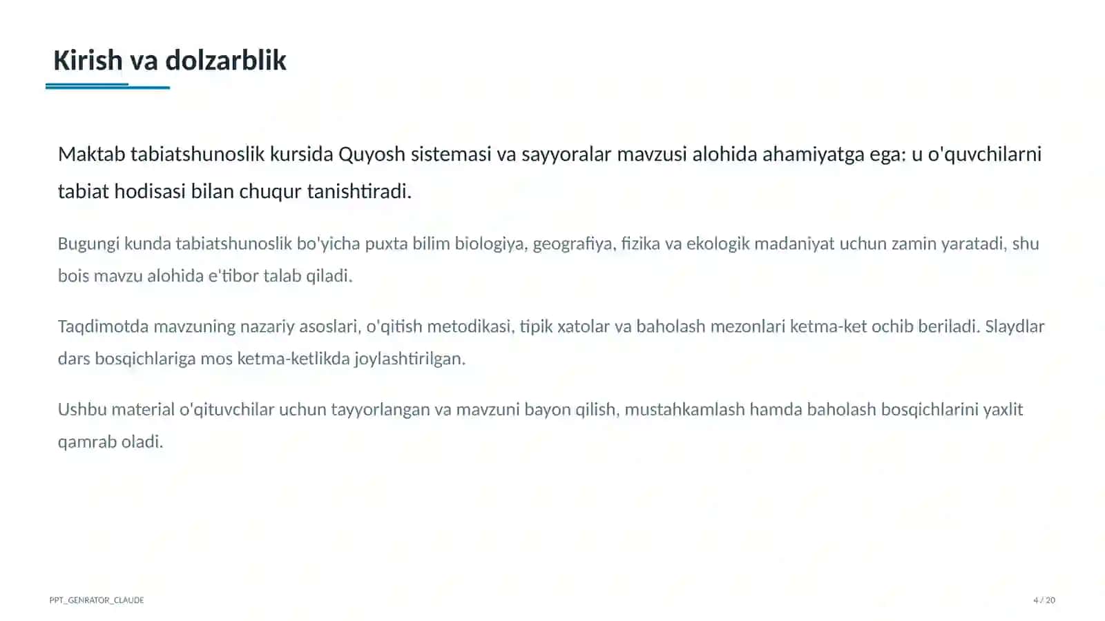 Quyosh sistemasi va sayyoralar (4-sinf) 4