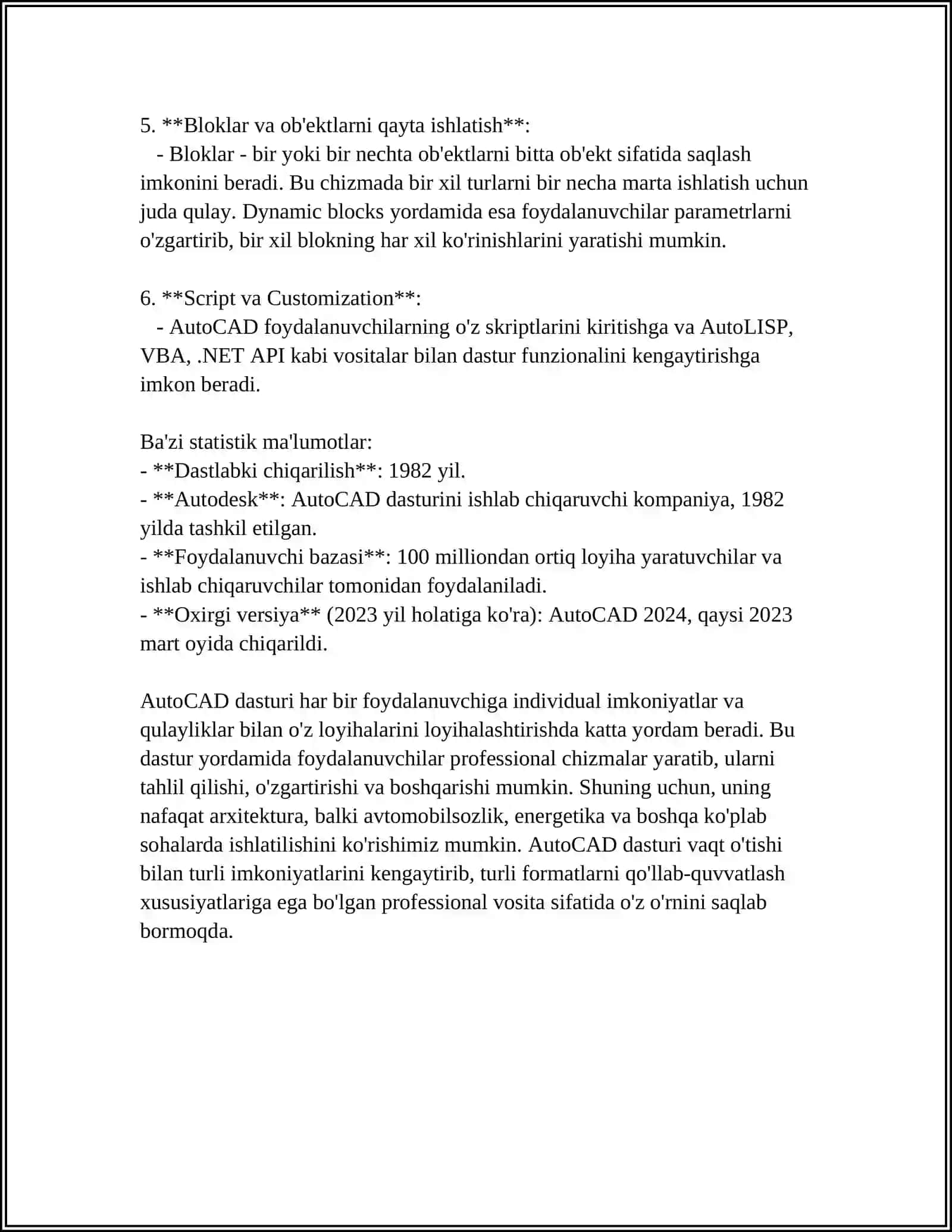 AUTOCAD DASTURI HAQIDA MA’LUMOT VA UNING INTERFEYSI 4