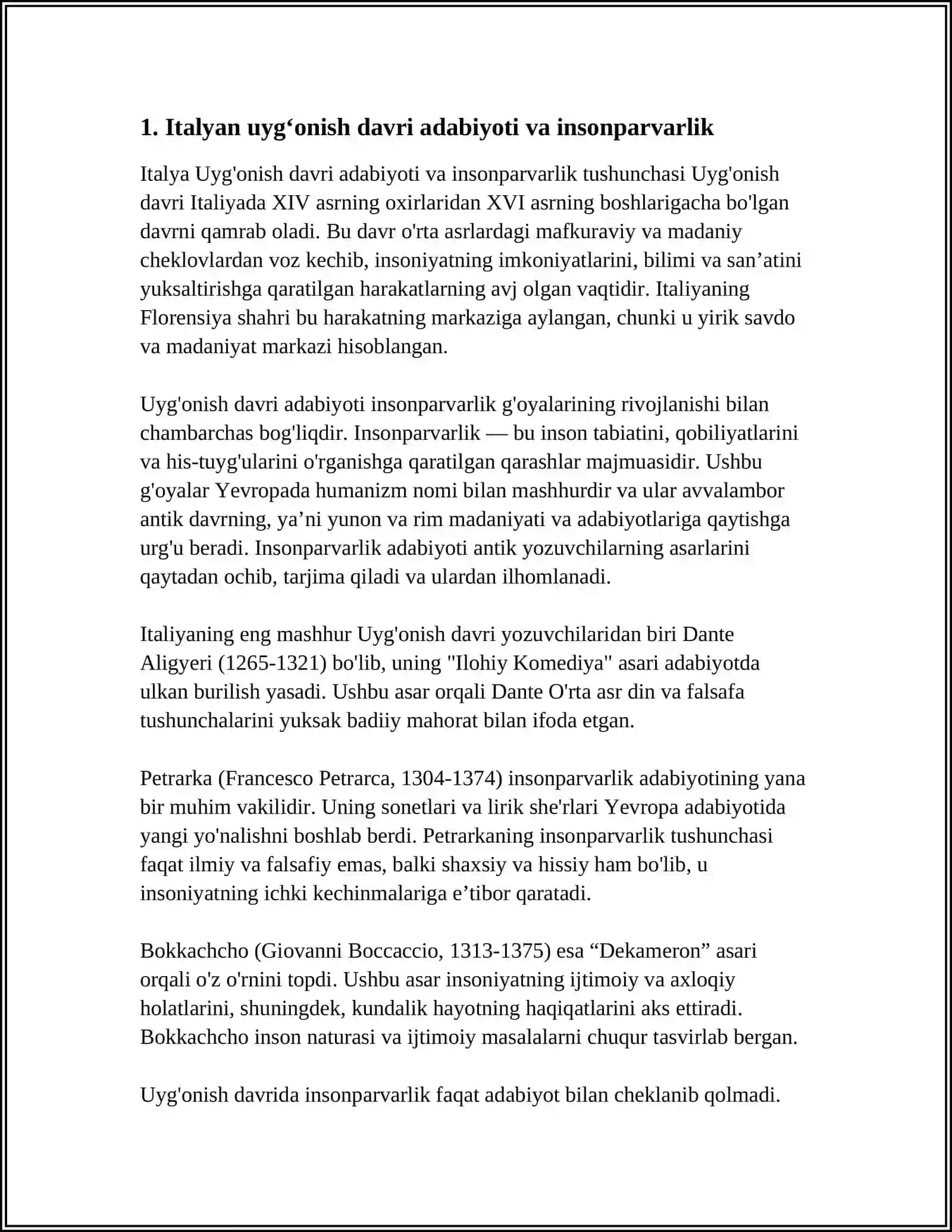Italyan uyg‘onish davri adabiyoti va insonparvarlik 4