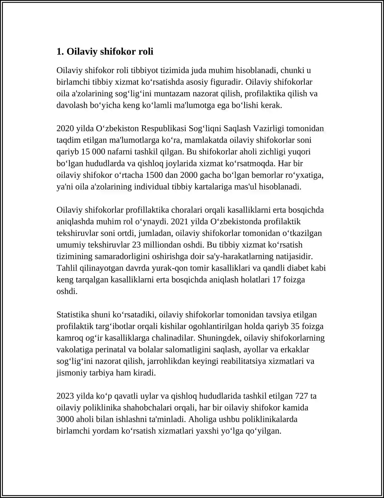 SOG'LIQNI SAQLASH BIRLAMCHI BO'G'INI OILAVIY TIBBIYOT DISPANSEREZATSIYA SKRINING 4