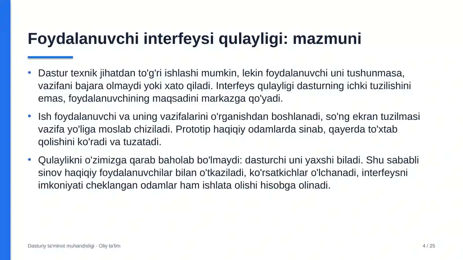 DASTURIY TA'MINOT MUHANDISLIGI · OLIY TA'LIM 4