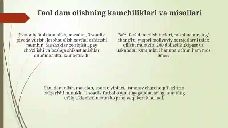 Faol vasust dam olish 4