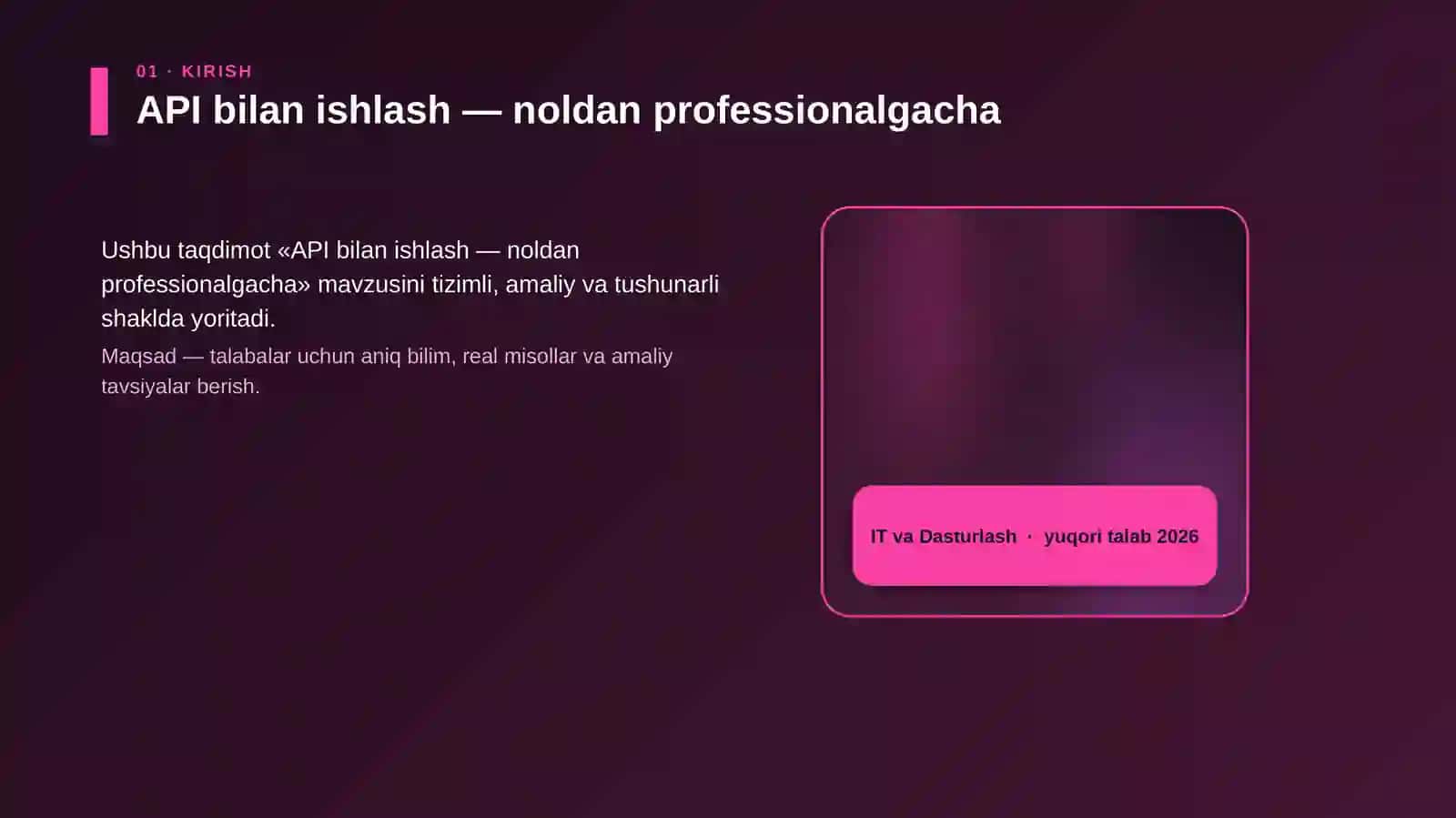 API bilan ishlash — noldan professionalgacha 4