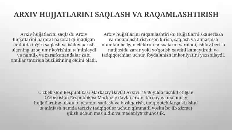 OʻZbekiston Respublikasi Markaziy Davlat Arxivining Tashkil Topishi Va Faoliyati 4