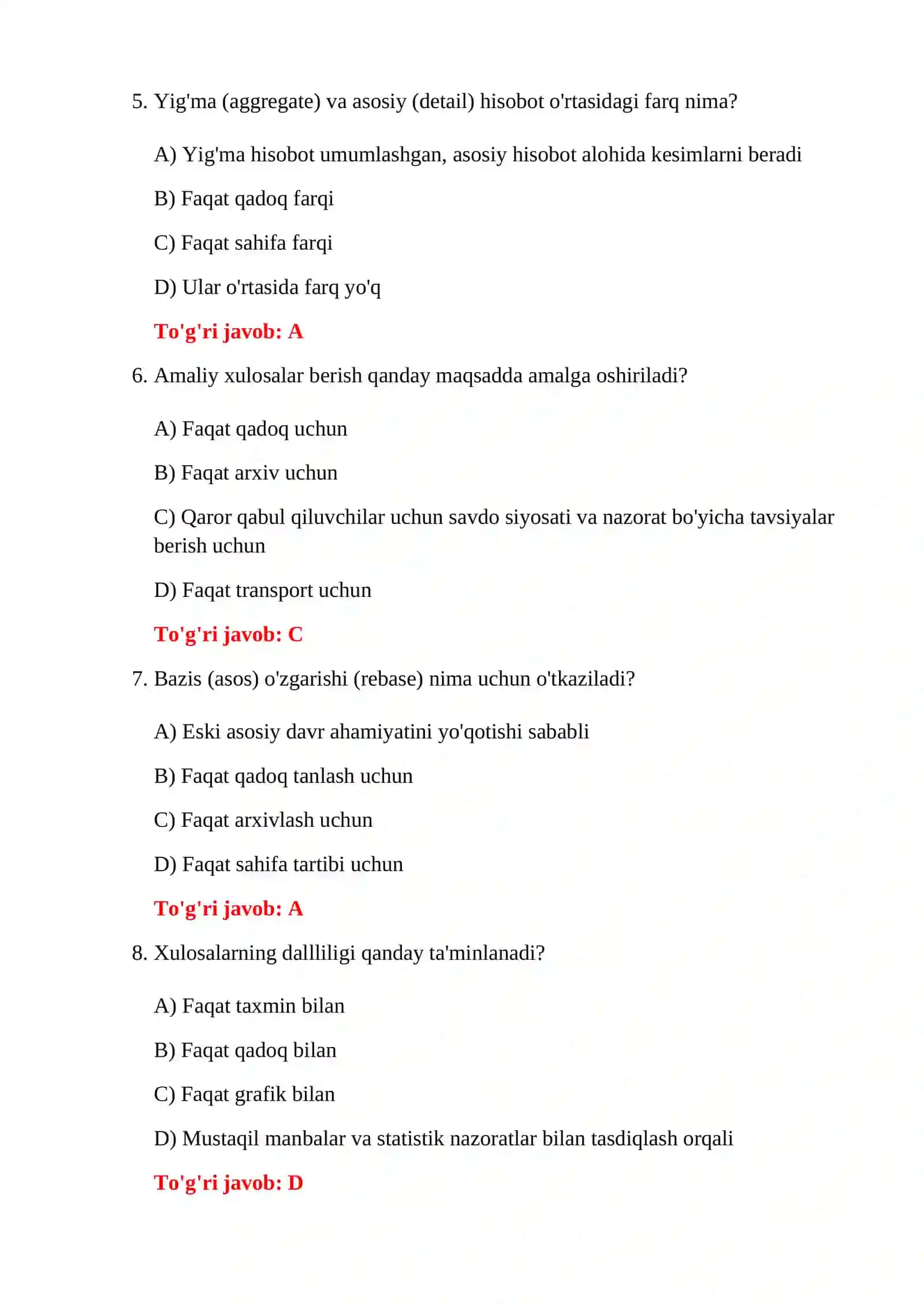 BOJXONA STATISTIKASI 300 TA TEST 4