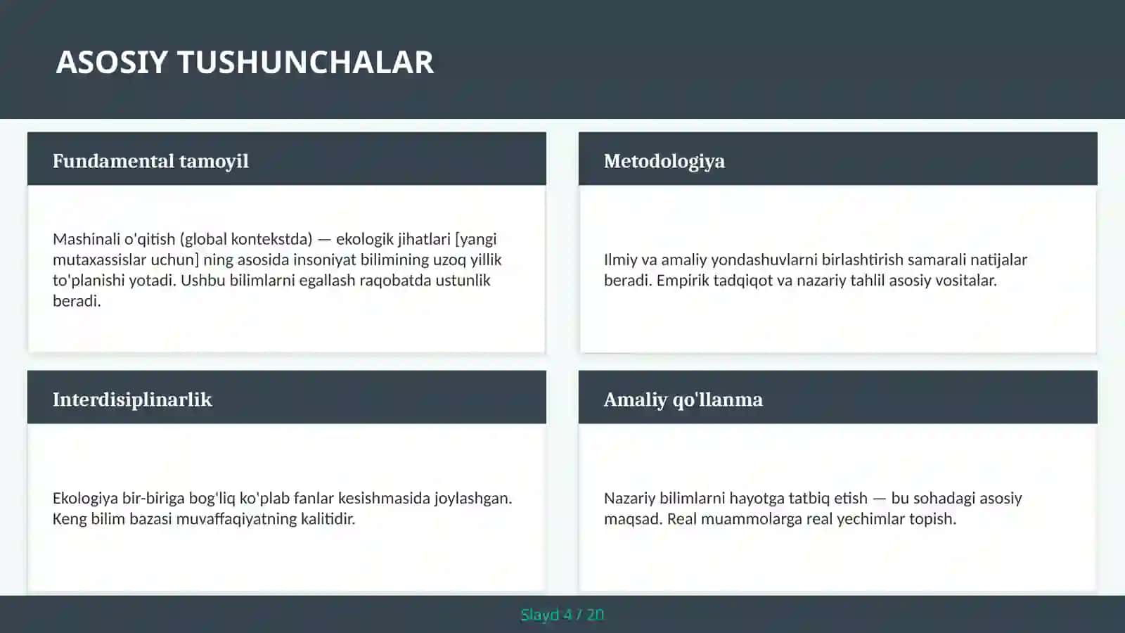 MASHINALI O'QITISH (GLOBAL KONTEKSTDA) — EKOLOGIK JIHATLARI [YANGI MUTAXASSISLAR UCHUN] 4