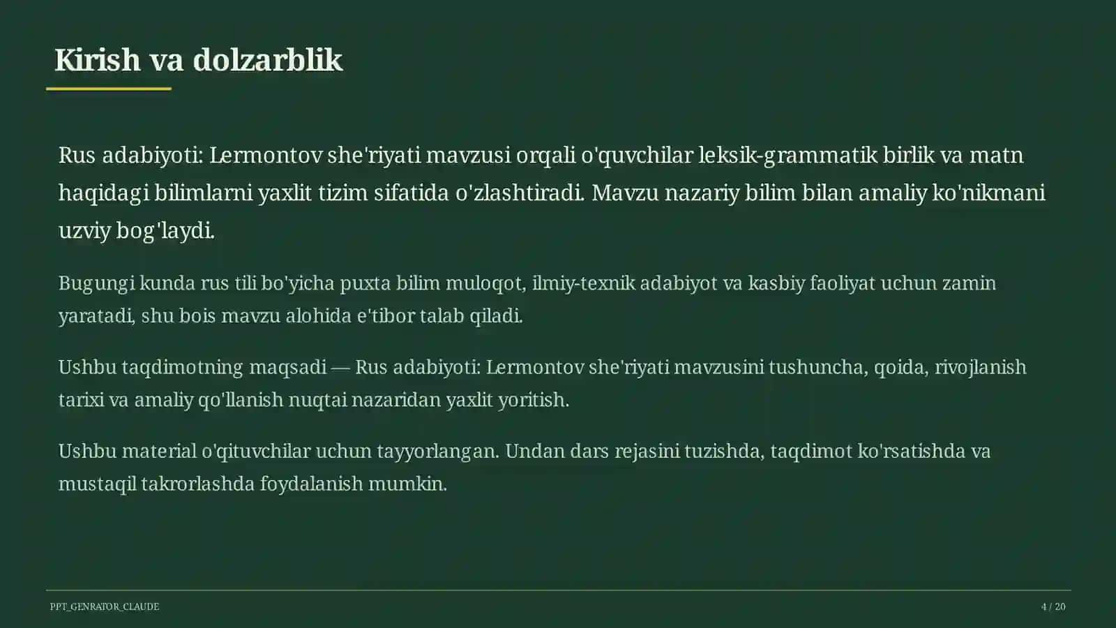Lermontov she'riyati (9-sinf) 4