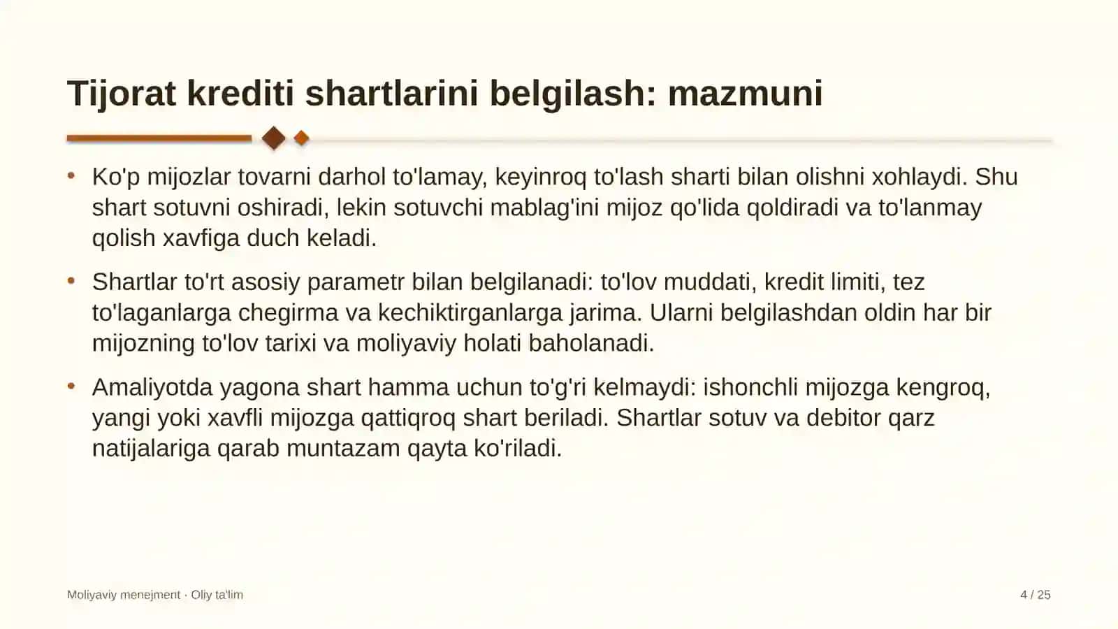Dehqon bozorlarida tijorat kreditini berish shartlarini belgilash 4