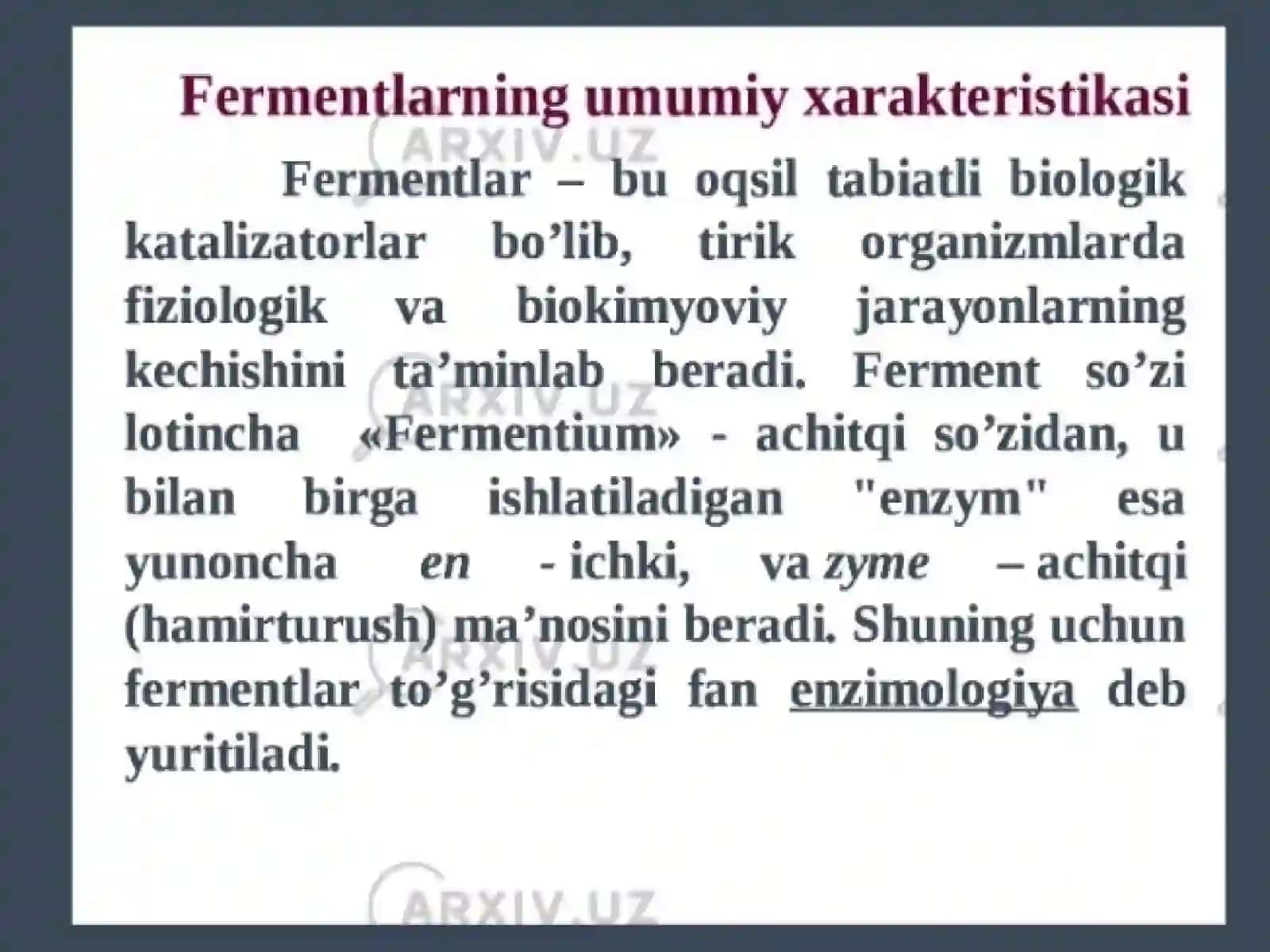 Fermentlar,ularning tuzilishi va xossalari,ta'sir etish mexanizmi. 4