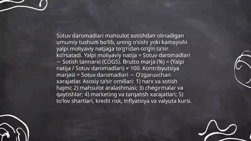Mahsulot sotishdan ko‘rilgan yalpi moliyaviy natijaning ta’rif va hisoblash usullari 4