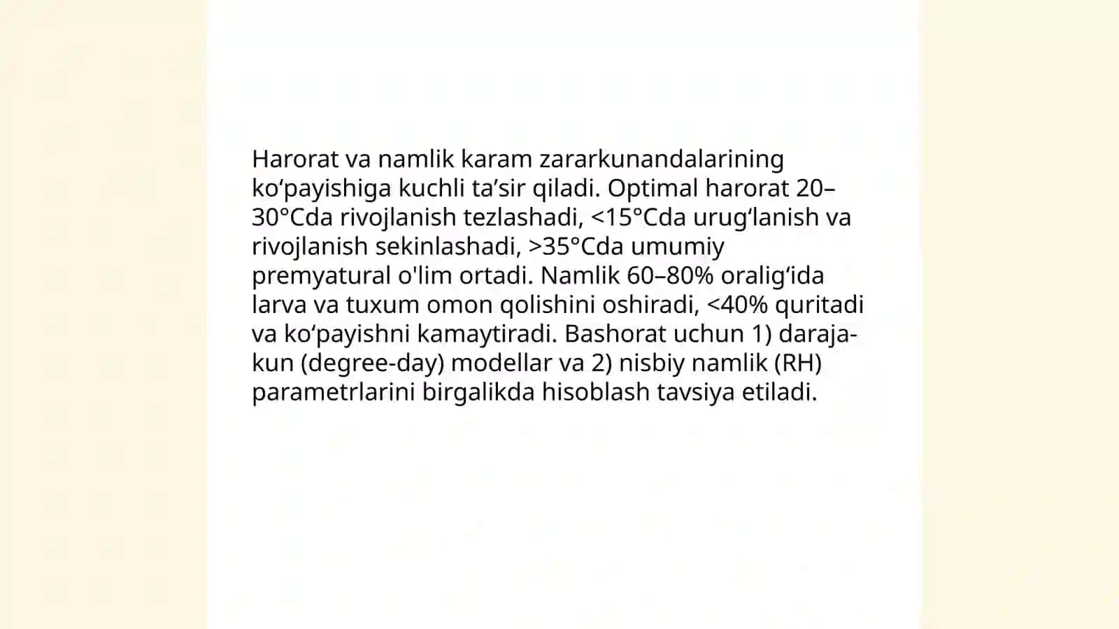 Karam zararkunandalarini tarqalishi va kópayishini bashorat qilish 4