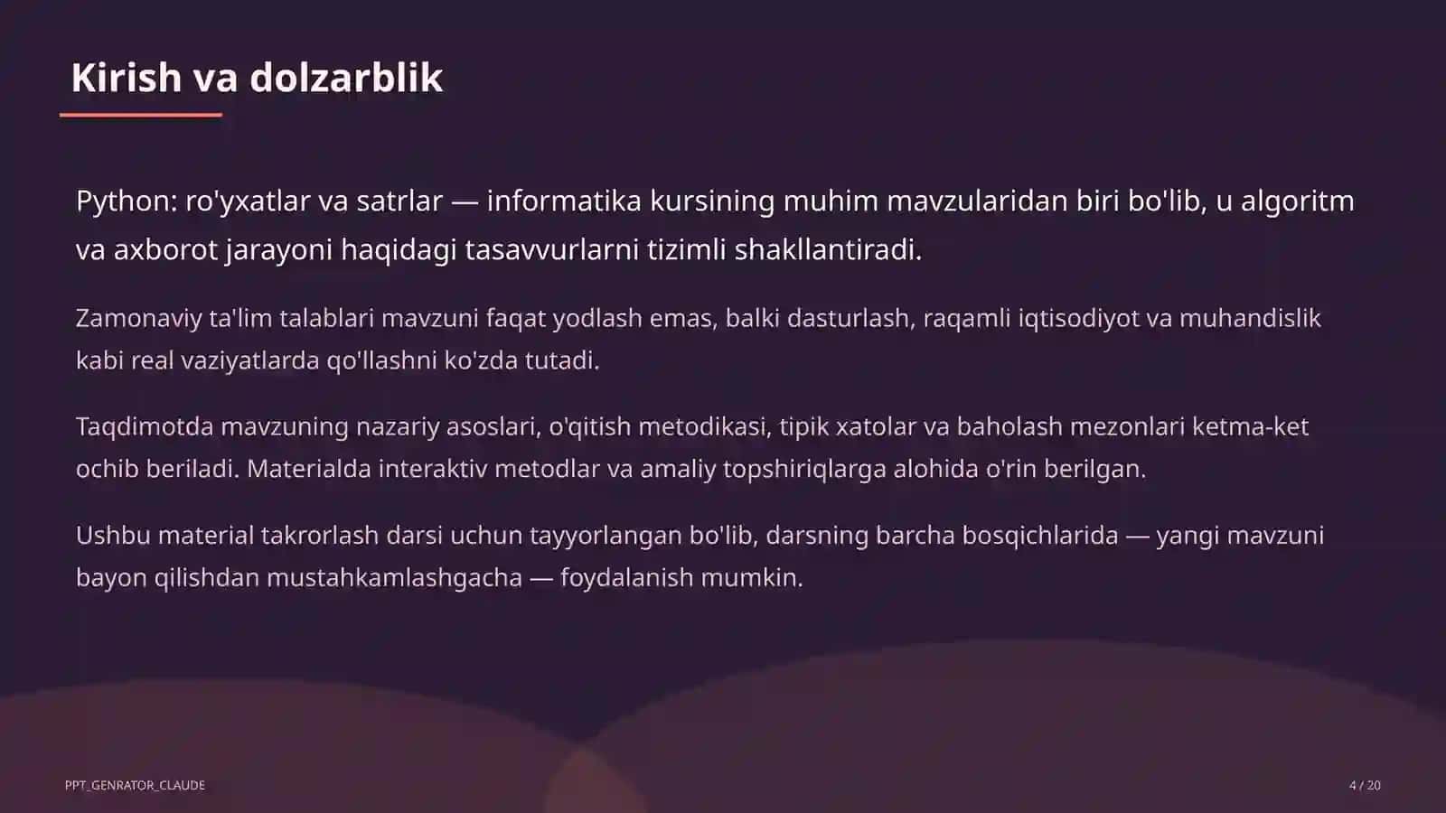 Python: ro'yxatlar va satrlar (9-sinf) 4