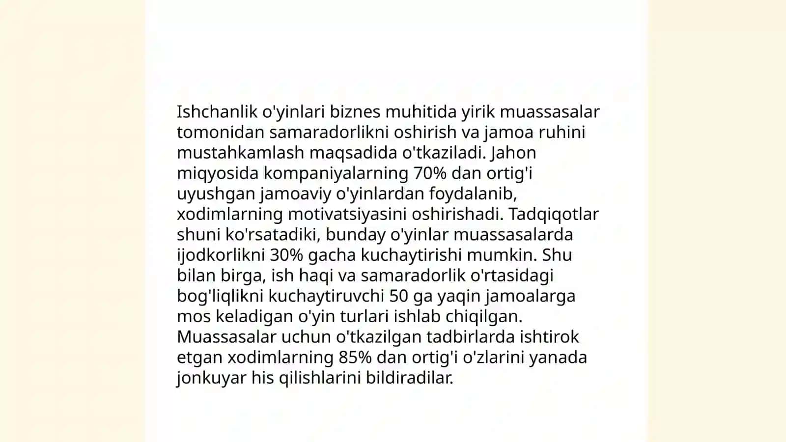 Ishchanlik o'yin, o'quv loyihasi, keys-stadi texnologiyalari "Tarbiya" fanini o'qitishning muhim shakllari 4