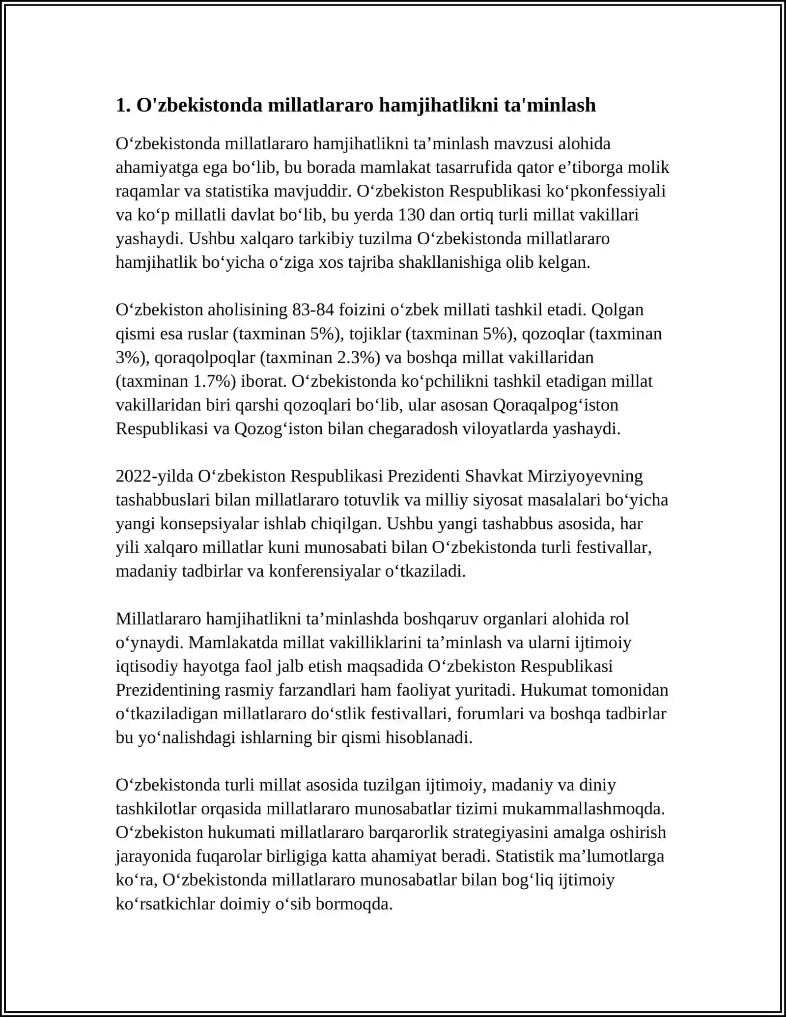 O‘ZBEKISTONDA MILLATLARARO VA DINLARARO MUNOSABAT MUNOSABATLARDAGI BARQARORLIKNI TA‘MINLASH BORASIDAGI DAVLAT SIYOSATI 4