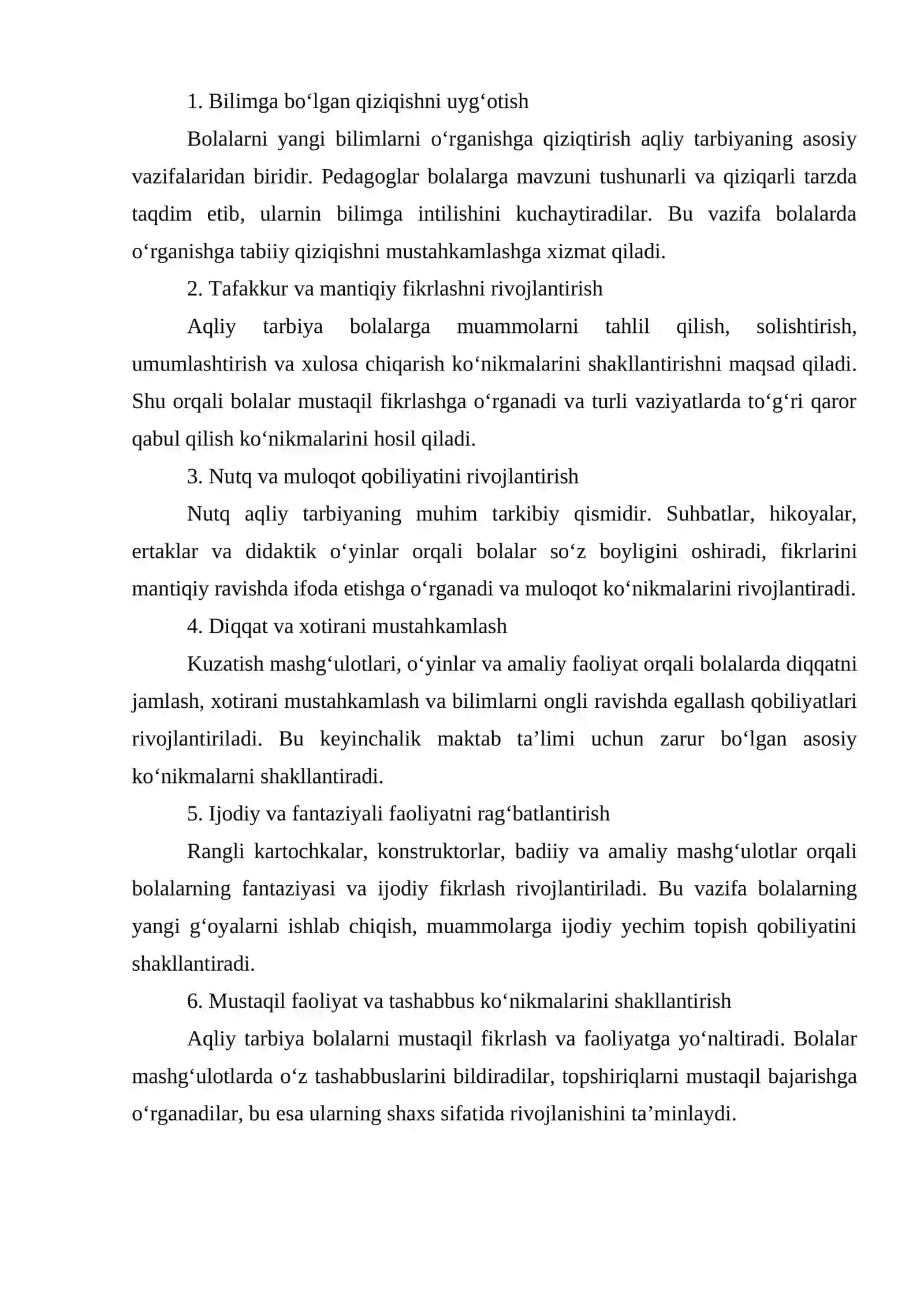 Maktabgacha ta’lim tashkilotlarida aqliy tarbiya berish vazifalari 4