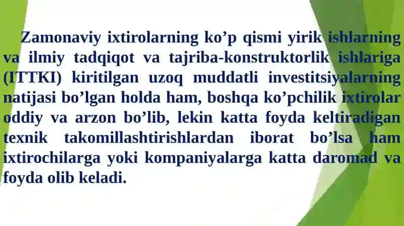 ILMIY КASHFIYOTLAR,IXTIROLAR VA ULARNI LISENZIYALASH 4