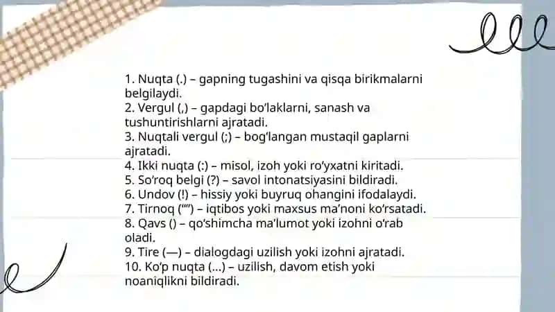 O'zbek tili punktuatsiyasining asosiy tamoillari,differensiatsiya tamoili 4